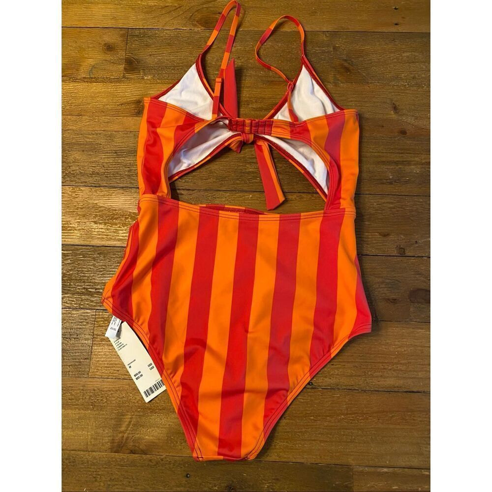 Urban Outfitters M NWT swimsuit one piece orange striped cutout sexy monokini - Picture 9 of 11